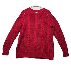 L.L. Bean Red Cable Knit Crewneck Sweater